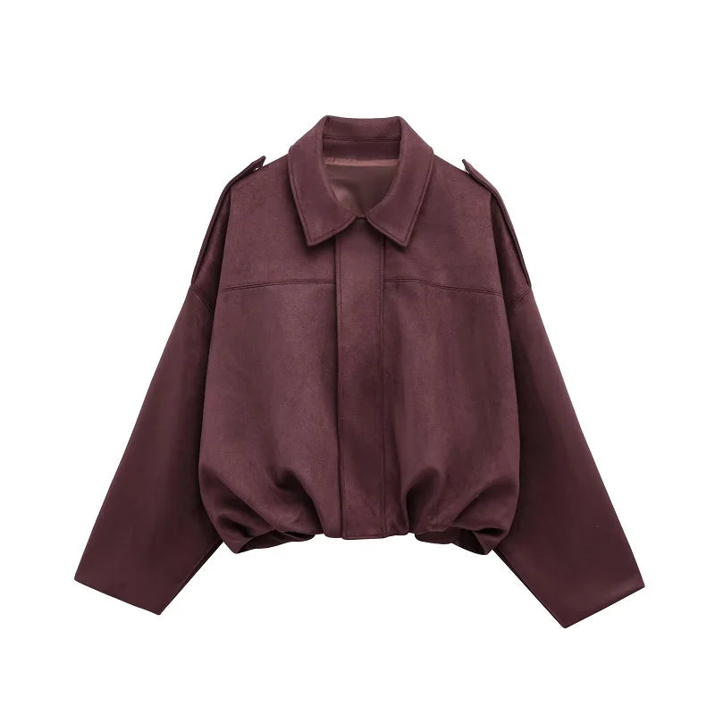 Lina™ | Oversized Suede Bomber Jacket 2025