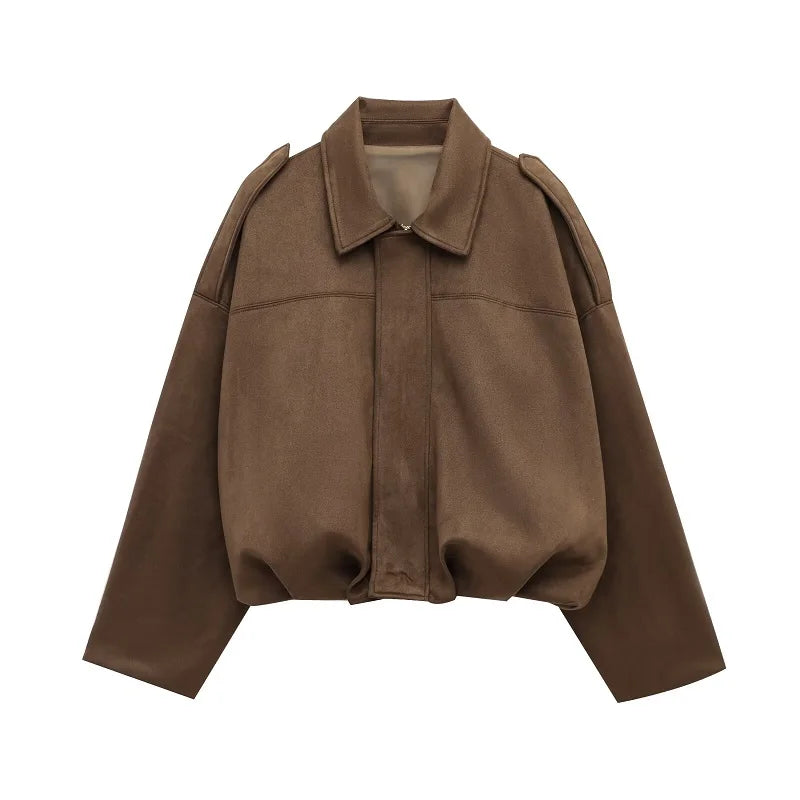 Lina™ | Oversized Suede Bomber Jacket 2025