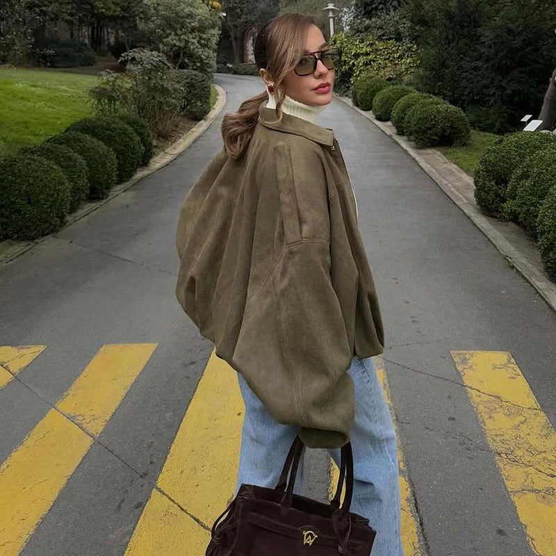 Lina™ | Oversized Suede Bomber Jacket 2025
