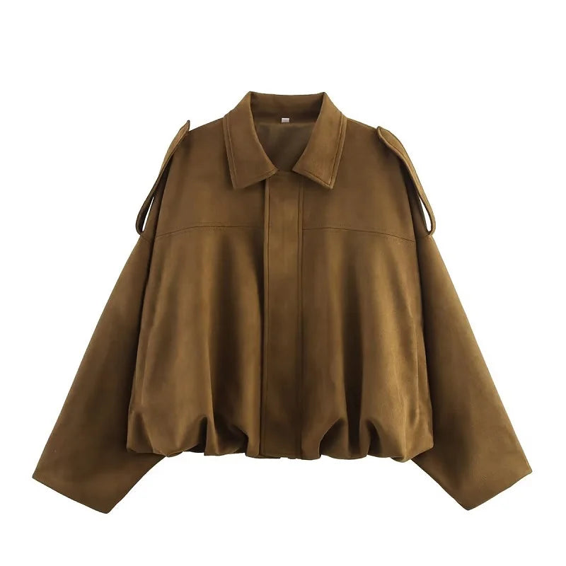 Lina™ | Oversized Suede Bomber Jacket 2025
