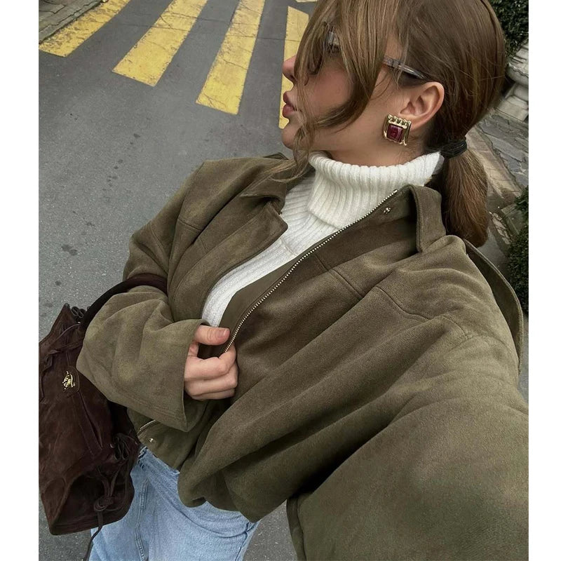 Lina™ | Oversized Suede Bomber Jacket 2025