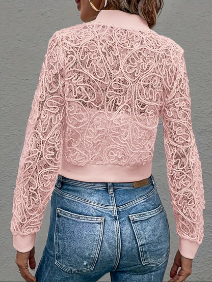 Laura™ | Lace Mesh Cropped Bomber Jacket