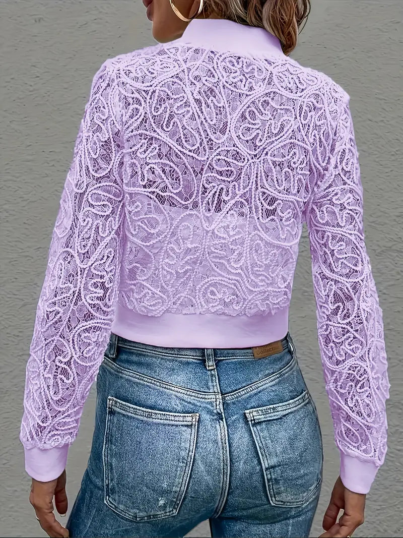 Laura™ | Lace Mesh Cropped Bomber Jacket