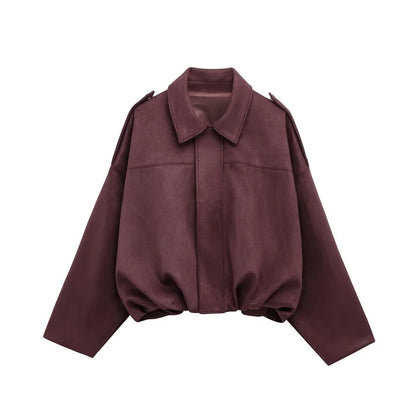 Lina™ | Oversized Suede Bomber Jacket 2025