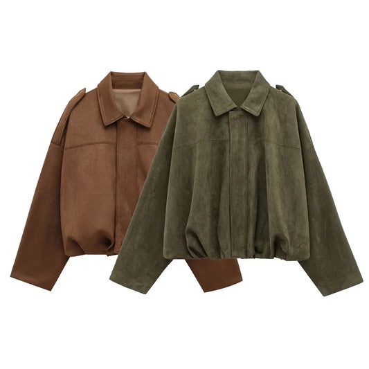Lina™ | Oversized Suede Bomber Jacket 2025
