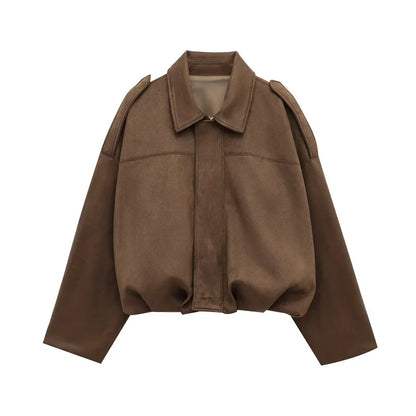 Lina™ | Oversized Suede Bomber Jacket 2025