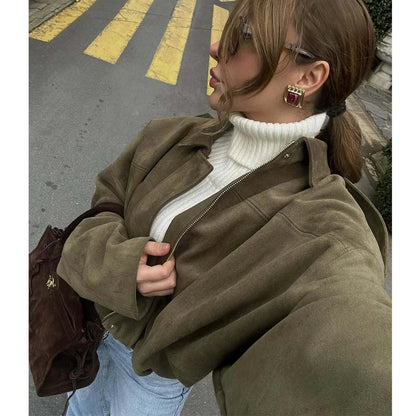 Lina™ | Oversized Suede Bomber Jacket 2025