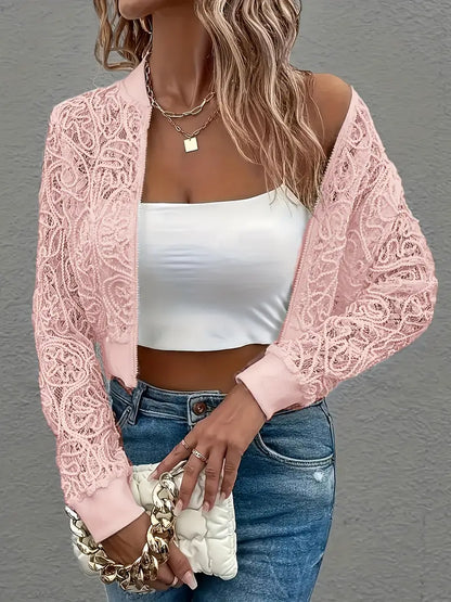 Laura™ | Lace Mesh Cropped Bomber Jacket