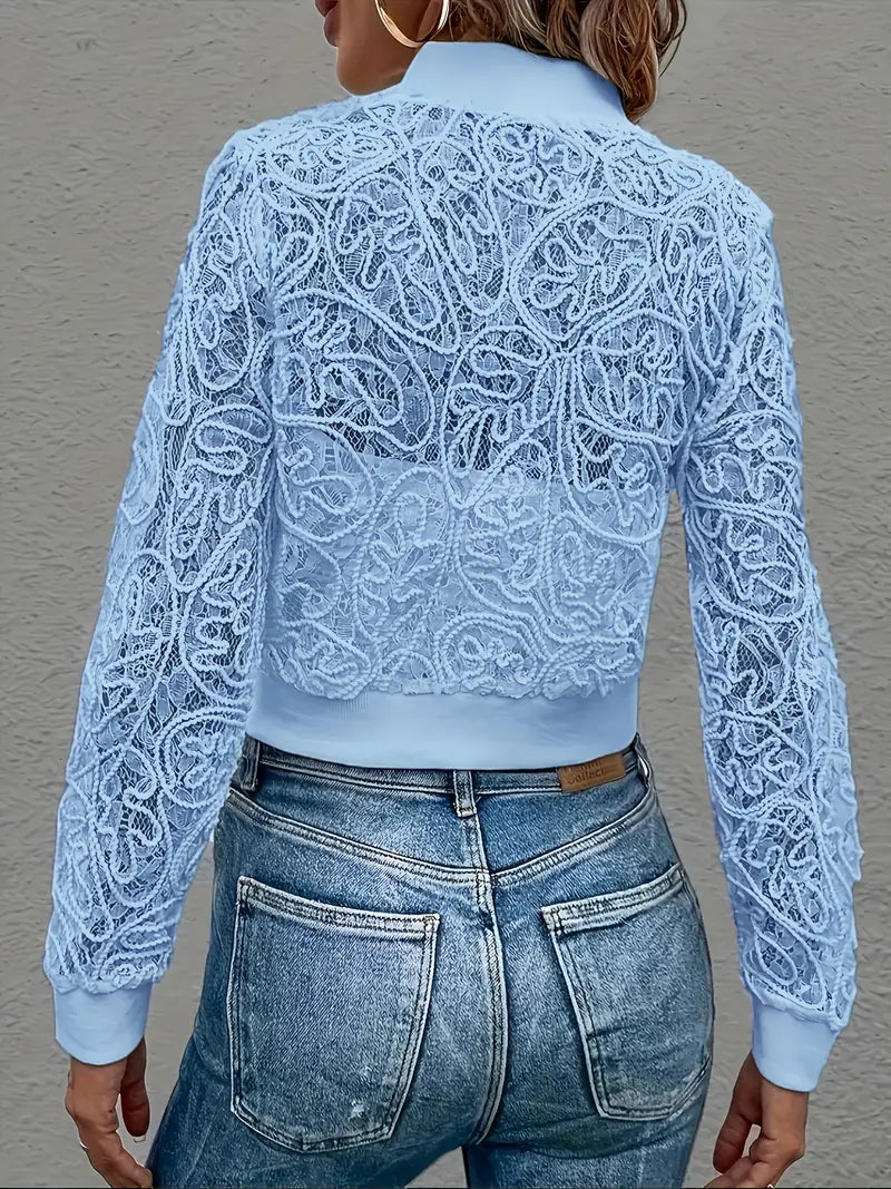 Laura™ | Lace Mesh Cropped Bomber Jacket